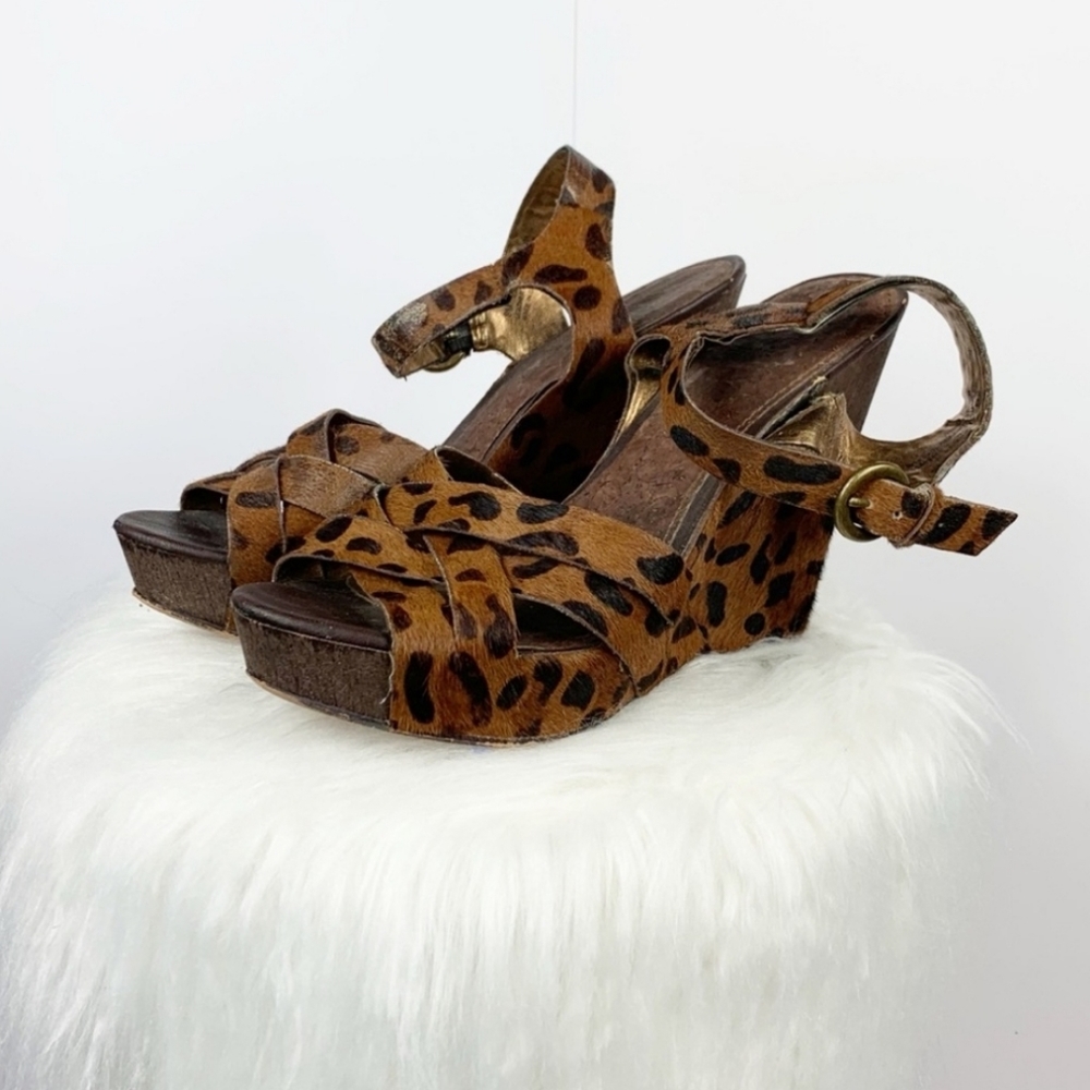 Sam Edelman Katrice Animal Print Fur Wedge GUC tan